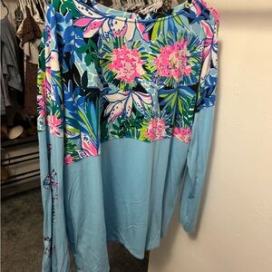 Lilly Pulitzer Blue and Pink Floral Long Sleeve Top